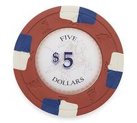 Pack de 50 Poker fichas de poker con caballeros, peso pesado 13.5-gram arcilla compuesto por Claysmith Gaming, Rojo ($5 Red)