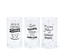Pack de 6 a 24 uds, Jarras de Cerveza con Frases, Cristal Transparente con Asa, 500 ml, 15 x 8 cm, Detalles para Bodas o Eventos, Varios modelos, Regalantes (6, Modelo surtido)