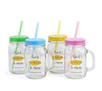 Pack de 6 a 24 uds, Jarras de Cristal con Frases Agradecimiento, Asa y Pajita, 480 ml, 13,5 x 7 cm, Modelos Surtidos No Personalizables, Detalles de Boda para Invitados, Regalantes (24, Surtido)