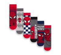 Pack de 6 calcetines Marvel Spiderman Boys | Calcetines de personajes atléticos multicolores para niños | Calzado gráfico de superhéroes Spider-Man Avenger | Cómodo juego para niños paquete
