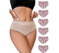 Pack de 6 calzoncillos de algodón para mujer, braguitas brasileñas, de encaje, sexy, transpirables, paquete múltiple, Rosado-6 Paquete, S