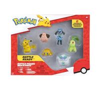 Pack de 6 Figuras de Batalla Pokémon: Incluye Figuras de Batalla Pikachu, Joltik, Galarian Darumaka, Riolu, Chikorita y Cleffa de 5 cm