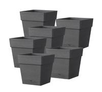 Pack de 6 Macetas Cuadradas con Plato Integrado, Tiesto para Plantas, Hierbas, Orquídeas, Menta y otras Plantas De Jardín, color Gris antracita, Capacidad 48 L-Longitud 40 x Ancho 40 x Altura 36 cm