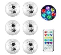 Pack de 6 Mini Luces LED Sumergibles Luces LED Sumergibles IP68 con 16 Colores y Mando a Distancia LEDs Iluminación Estanque con Ventosas para Acuario, Piscina, Jarrón y Decoración de Fiestas
