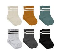 Pack de 6 pares de calcetines de algodón para recién nacidos de 0 a 6 meses a 3 años | Calcetines sin costuras | Calcetines para niños y niñas, Mostaza (rayas), 0-3 meses