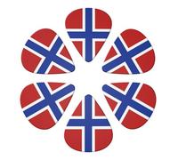 Pack de 6 púas de guitarra con diseño de bandera de Noruega, finas, medianas y gruesas, para guitarra eléctrica, acústica, bajo y ukelele.