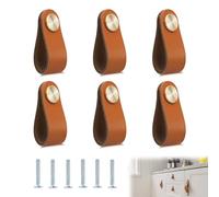 Pack de 6 tiradores de piel para muebles hechos a mano de alta calidad, 14 x 2,5 cm, elegantes y robustos, tiradores de armario para puertas y armarios, pomos duraderos para muebles de cocina