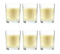 Pack de 6 Velas Aromáticas en Vaso de Cristal Reciclable 125g - 28h de Duración,Cera Vegetal Perfumada, Fabricadas en España, 8.5x7cm (Vainilla)