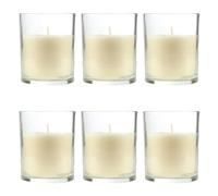 Pack de 6 Velas Aromáticas en Vaso de Cristal Reciclable 125g - 28h de Duración,Cera Vegetal Perfumada, Fabricadas en España, 8.5x7cm (Coco)