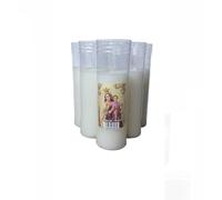 Pack de 6 velones V-11 con estampación de la virgen del Carmen envase de color blanco