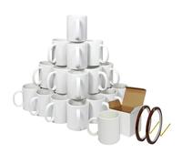 Pack de 72 Tazas de Sublimación en Blanco| Cerámica Recubierta de Polímero | 330ml | Grado AAA | Cajas de Regalo y 2 Rollos de Cinta Térmica de 22m de x 0.5cm INCLUÍDOS|Apto Microondas y Lavavajillas