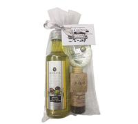 Pack de aceite de oliva, crema corporal y pastilla de jabón en bolsa de organza (Pack 24 ud)