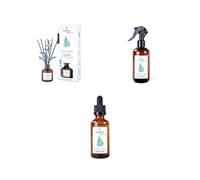 Pack de Aromatización Palo Santo - Spray 225ml x2, Esencia Humidificador 50ml y Mikado 40ml | Fragancia musk de Ámbar Perfums para el Hogar