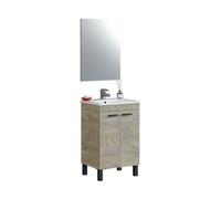 Pack de baño aseo color roble alaska con mueble, espejo, lavabo y columna industrial lavabo incluido