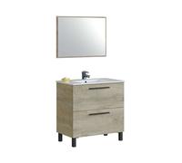 Pack de baño athena estilo natural en color roble alaska con mueble de baño, lavabo, espejo y columna de baño
