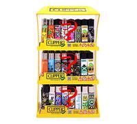 Pack de Clipper 144 Mecheros Encendedores Mezclados Diversos Surtidos Bonitos + 1 Expositor Clipper de 3 Baldas de Regalo + 1 Llavero Camaleón Hibron de Regalo
