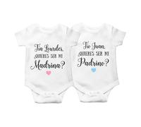 PACK de DOS Body Quieres ser mi Padrino Personalizado regalo para bautizo, quieres ser mi madrina, anuncio embarazo, detalles de bautizo niña o niño, regalo original sorpresa bautizo (3-6 Meses)