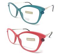 Pack de Gafas de lectura Diseño de última moda con strass. EXCLUSIVA. gafas de presbicia, vista cansada. VENICE Premium Perl - Dioptrías: 1 a 3,5 (Pack 2 Verde y Rojo, 2, diopters)