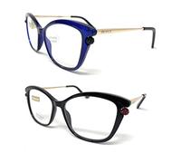 Pack de Gafas de lectura Diseño de última moda con strass. EXCLUSIVA. gafas de presbicia, vista cansada. VENICE Premium Perl - Dioptrías: 1 a 3,5 (Pack 2 Azul y Negro, 3, diopters)
