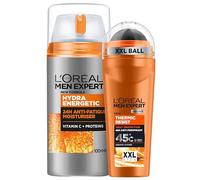 Pack de L'Oréal Men Expert: Crema hidratante antiarrugas con ácido hialurónico 100ml + Desodorante Carbon Protect Roll-On Anti-transpirante para hombre Protección Total 5 en 1 XXL 100ml