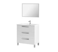 Pack de muebles de baño en blanco brillo (mueble baño + espejo + lavabo cerámico + columna auxiliar)
