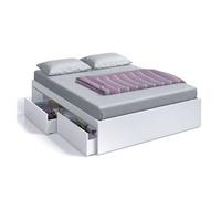 Pack de muebles de dormitorio etnha estilo moderno en blanco artik y natur con cabecero, 2 mesitas de noche, cama con cajones y cómoda 156 cm