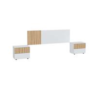 Pack de muebles de dormitorio etnha estilo nórdico en color blanco artik y natur con cabecero 2 mesitas, cama y vestidor
