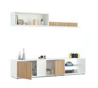 Pack de muebles de salón comedor moderno melamina color blanco mate y roble natur