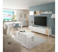 Pack De Muebles Para Salón Moderno Ethna Color Blanco Mate Y Natur