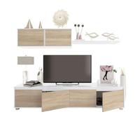 Pack de muebles salón moderno en blanco mate y roble canadian