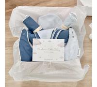 Pack de Regalo 100% Algodon Organico 7 piezas (Baberos, Babitas, Cesto y Banderin) Azul Pastel Recién Nacido,baby shower, cesta de regalo bebé,Industria España, Pirinins