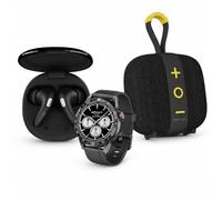 Pack de Regreso a Clases HiFuture 4: Auriculares inalámbricos Hi-FlyBuds4-26 con ANC (Negros) + Reloj Inteligente Hi-Flex2-26 (Plateado) + Altavoz Bluetooth Hi-Lino S-26 (Negro)