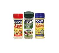 Pack de Sazonadores GOYA - Adobo con Pimienta, Sazonador Total y Adobo sin Pimienta | 3 Botes | Condimento Latino Multiusos para Carnes, Pollo, Pescado y Verduras