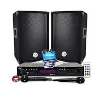 Pack de sonido DJ 600 W + amplificador de sonido estéreo de alta fidelidad con Bluetooth USB Tarjeta SD, Radio FM, 2 micrófonos Karaoke