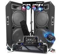 Pack de sonido DJ Amplificador 4000 W, 2 mega altavoces 4x38 cm de 2x2000 W, mesa de mezclas Bluetooth, arcos con 8 luces LED, para club o bar