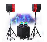 Pack de sonido DJ completo 1200 W BM Bmsonic, sala de fiestas, 2 altavoces, SUB 38 cm USB/Bluetooth, soportes cables, luz LED