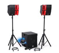 Pack de sonido DJ completo BM Bmsonic BMS15-HORN 1200 W altavoces satélites, SUB 38 cm USB/Bluetooth, soportes cables, Light OVni