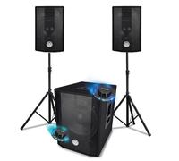 Pack de sonido trifónico 1000W BMS 1208, caja de sonido bi-amplificada, USB Bluetooth, SUB 30cm, 2 SAT 8", cables, pies, juegos de luces