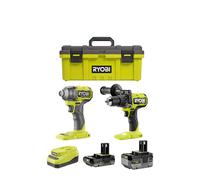Pack de taladro percutor + atornillador de impacto sin escobillas 18V ONE+ con 2 baterías de 4.0 ah y 2.0 ah + caja de herramientas de 19"