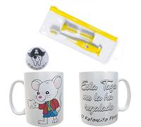 Pack de Taza desayuno ratoncito perez + chapa divertida Ratoncito Pérez+ Cepillo de Dientes - regalo ratoncito perez niña (Amarillo)