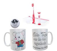 Pack de Taza desayuno ratoncito perez + chapa divertida Ratoncito Pérez+ Cepillo de Dientes - regalo ratoncito perez niña (Rojo)