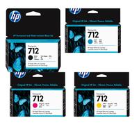 Pack de tinta HP 712: 4 cartuchos originales (negro 38 ml + cian, magenta y amarillo 29 ml)