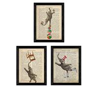 Pack de Tres láminas Elefantes Divertidos con definiciones de Diccionario, Amistad, positivismo e imaginacion. Tamaño A4 - Sin Marco. 250 Gr