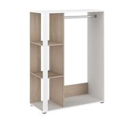 Pack de vestidor abierto boreal estilo moderno en color blanco mate y roble japonés con 2 cajones, 6 estantes, 1 puerta y 1 barra 142x206 cm 206 cm