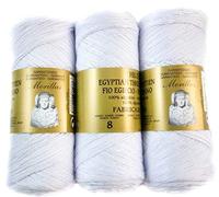 ▷ Pack de Zepelines de Algodón perlé 100% egipcio mercerizado para DIY y tejer a mano labores de ganchillo o punto con un acabado elegante. (3 unidades Perlé N8, Blanco)