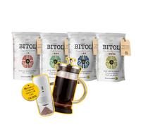 Pack Degustación BITOL 4 Cafés de Especialidad 100% Arábica Colombia, Guatemala, Cuba y Costa Rica 4 x 500 g + Molinillo Manual y Prensa Francesa Gratis | Notas de Chocolate, Caramelo, Frutos Secos