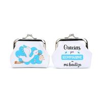 Pack del 12 a 36 uds Monedero Bautizo Polipiel con Mensaje Agradecimiento Diseño Niño y Niña Cierre Metálico Clip 8.5 x 7 cm Regalo Invitados (42, Blanco niño)