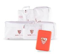 Pack del Sevilla FC - Organizador de Maletas y Batería Externa - 5.000 mAh - Entrada Tipo C y Micro USB - 5 Piezas Organizador de Equipaje - Producto Oficial del Equipo