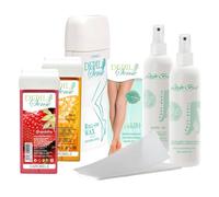 Pack Depilación Roll-On Profesional - Calentador + 2 Ceras (Fresa y Miel) + 80 Bandas + Aceite Post Depilación | Kit Completo para Casa o Centro de Estética