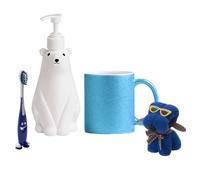 Pack Dispensador jabon Infantil para niños con Forma de Osito Polar, Cepillo de Dientes, Taza y Toalla con Forma de Perrito, Dosificador de jabon de 450ml para jabón líquido, champú Ideal para baño